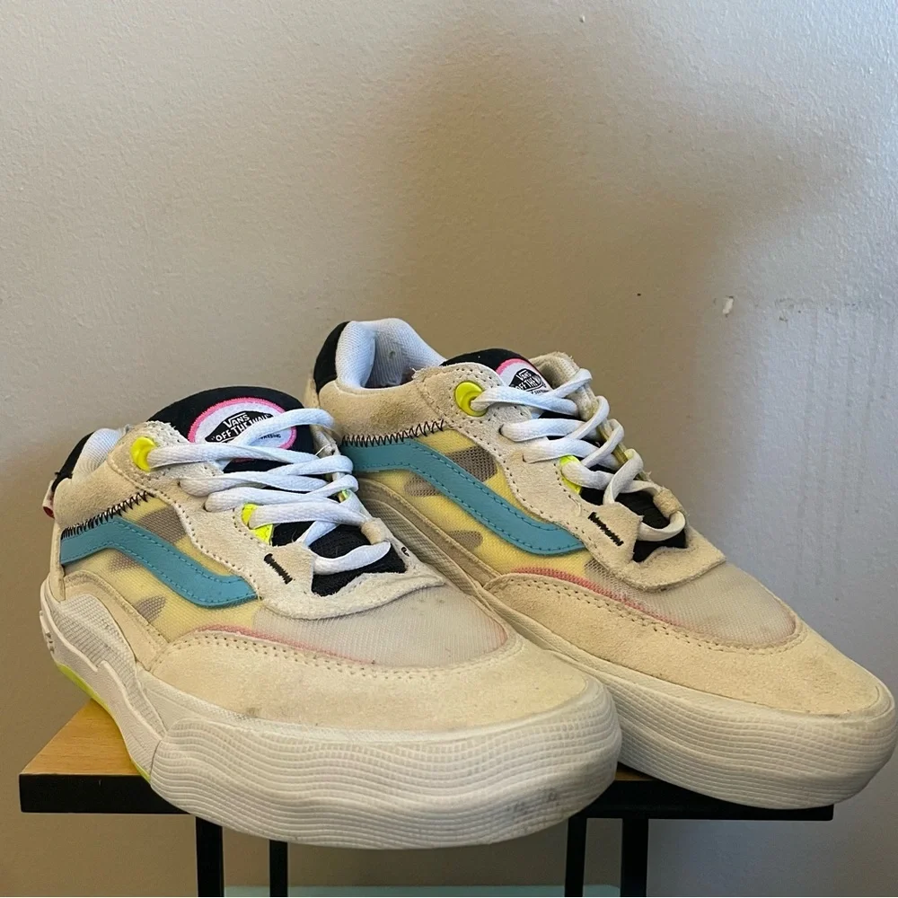 Vans Cream Blue Sneakers Mesh Pink Yellow Accents – Men 6 / Women 7.5 - Picture 6 of 16